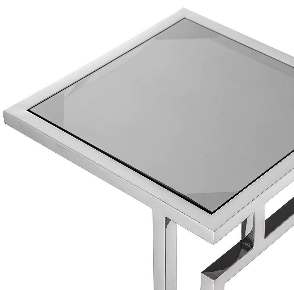 Casa Padrino Beistelltisch Luxus Beistelltisch Luxus Einrichtung mit - - x Edelstahl 33 / Möbel Luxus Tisch - Grau Glasplatte - H. Luxus - x cm Möbel Interior 60 Silber 33