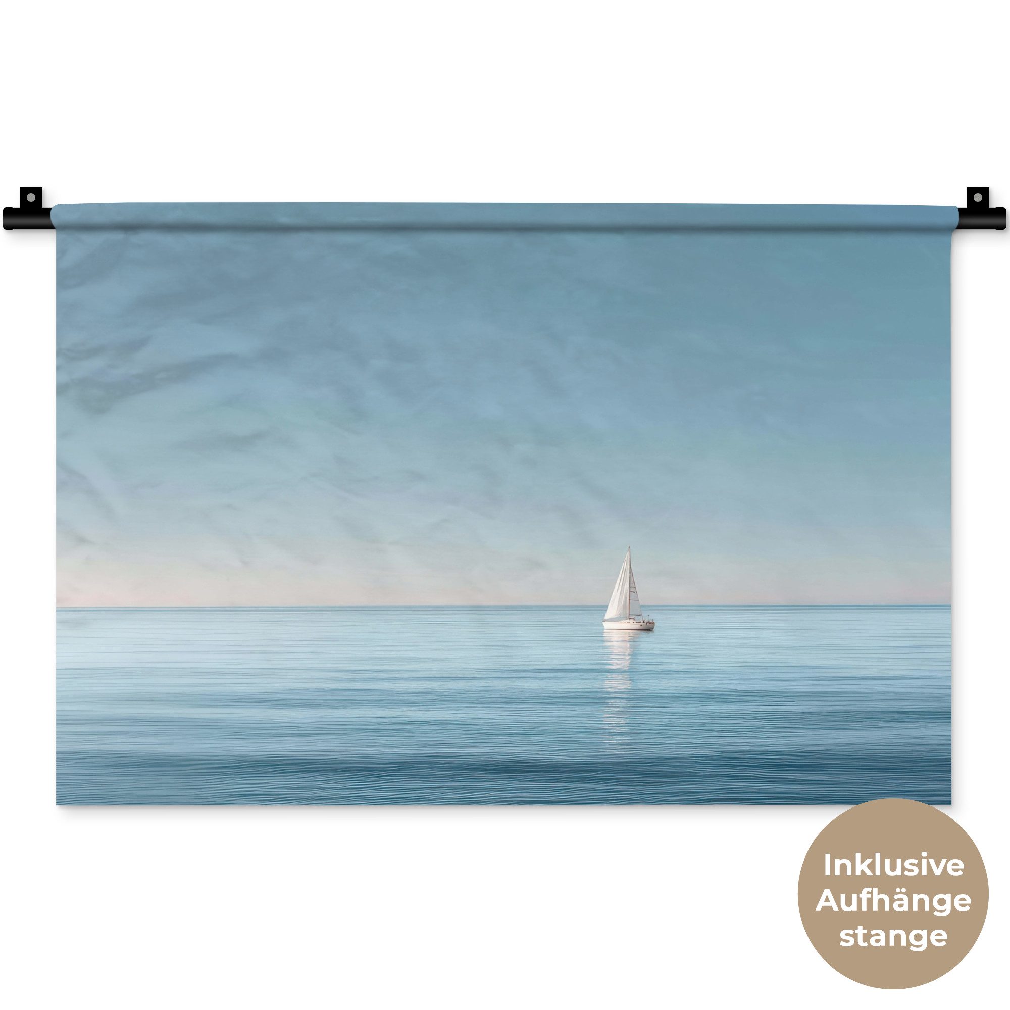 MuchoWow Wandteppich Segelboot - Ruhige See - Strahlend blauer Himmel, Rechteckig, Höhe: 3 mm, Wandteppich für Wohnzimmer, Schlafzimmer, 60x40 cm