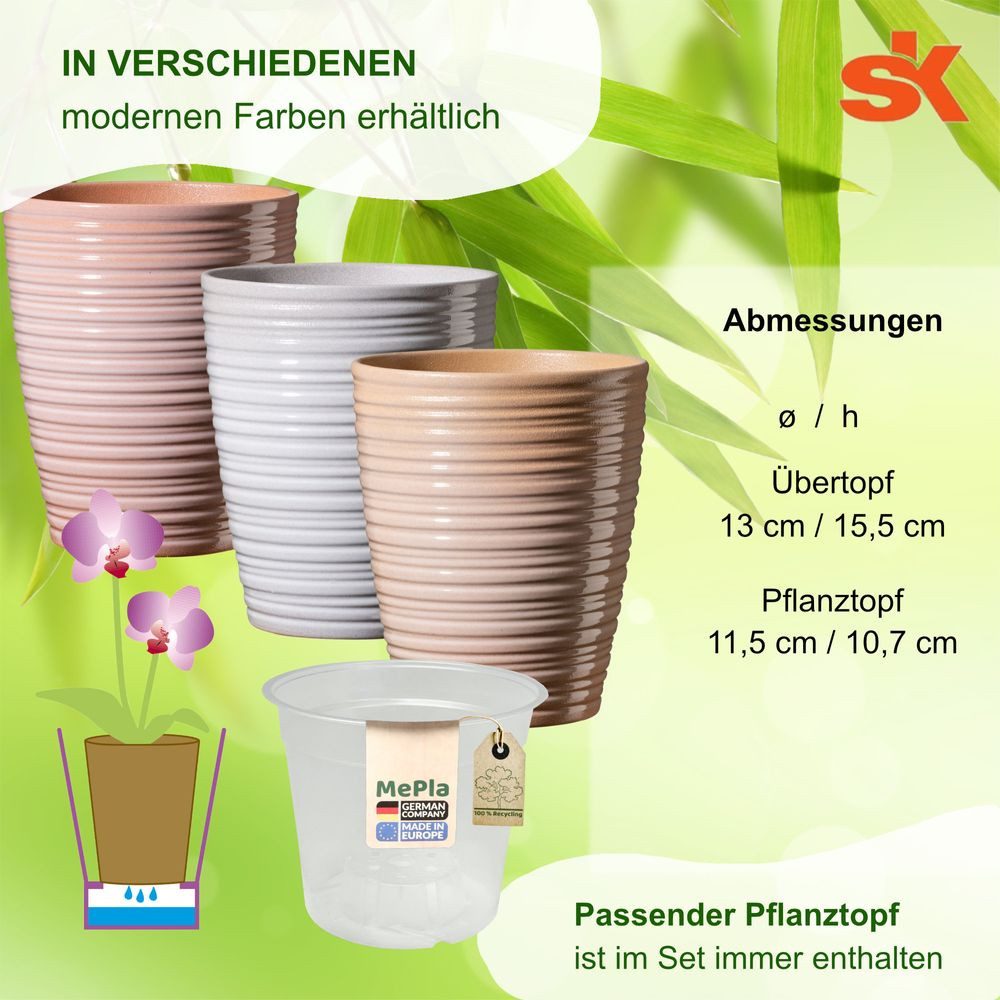 Heimwerkercenter Übertopf MePla - 2 Stück - Übertopf Bergamo ø 13 Terra + Pflanztopf ø 12