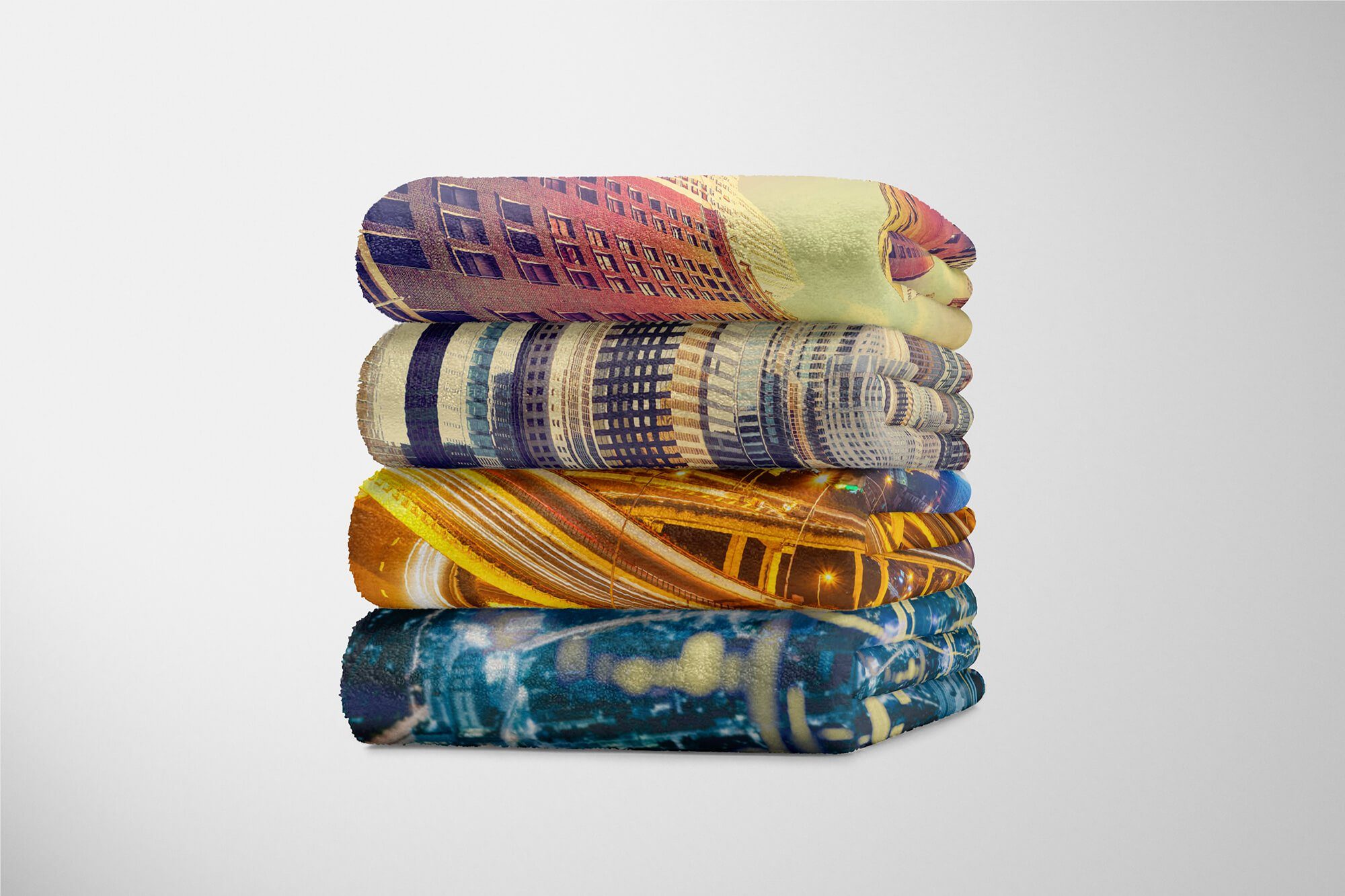 Baumwolle-Polyester-Mix Saunatuch Skyline Strandhandtuch Kuscheldecke Handtuch Handtücher Fotomotiv Sinus mit Na, Lichter Handtuch (1-St), Art