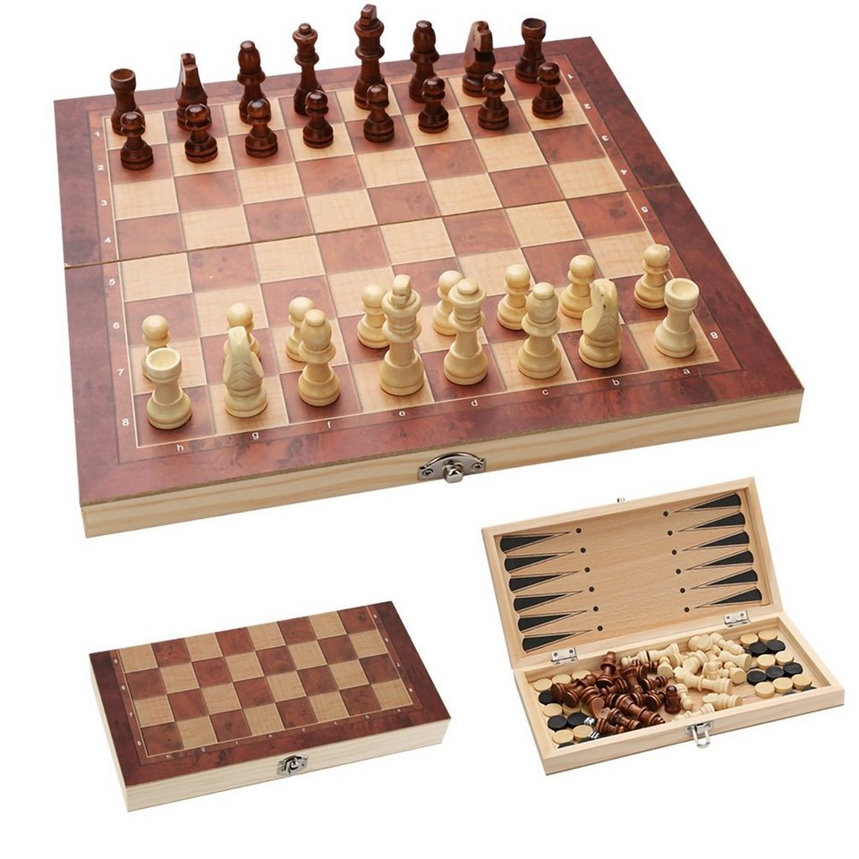 Lospitch Spiel, Schachspiel Dame 29*29CM 3 in1 Figuren inkl