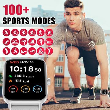 HUYVMAY Smartwatch (1,8 Zoll, Android, iOS), IP68 wasserdichte Uhr mit DIY und 120 Uhrengesichten 100 Sportmodi