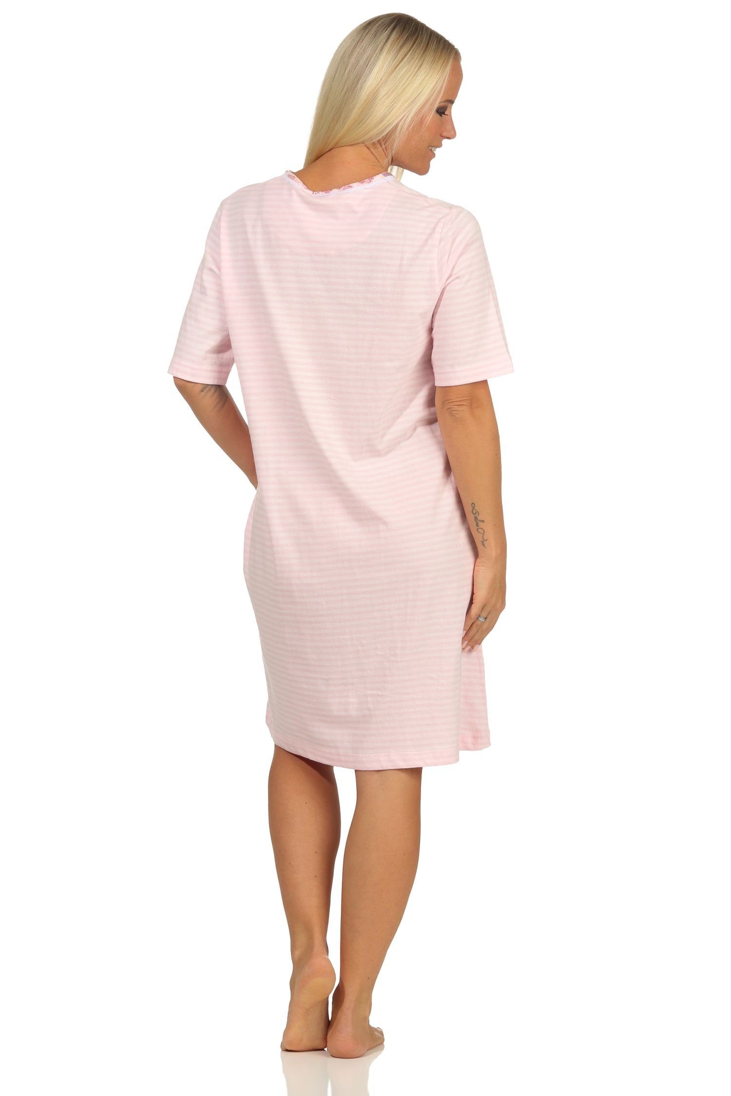 kurzarm in auch mit Spitzenbesatz Damen rosa Normann Übergrößen Nachthemd Nachthemd -