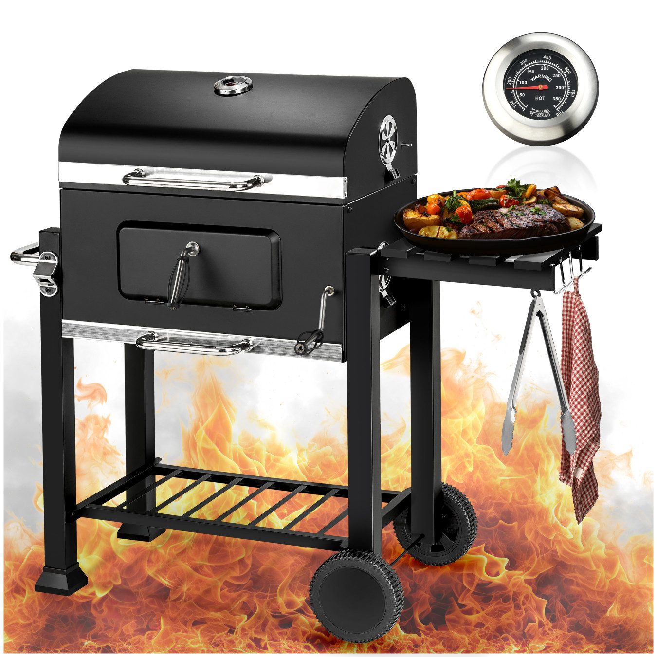 Holzkohlegrill Smoker höhenverstellbar