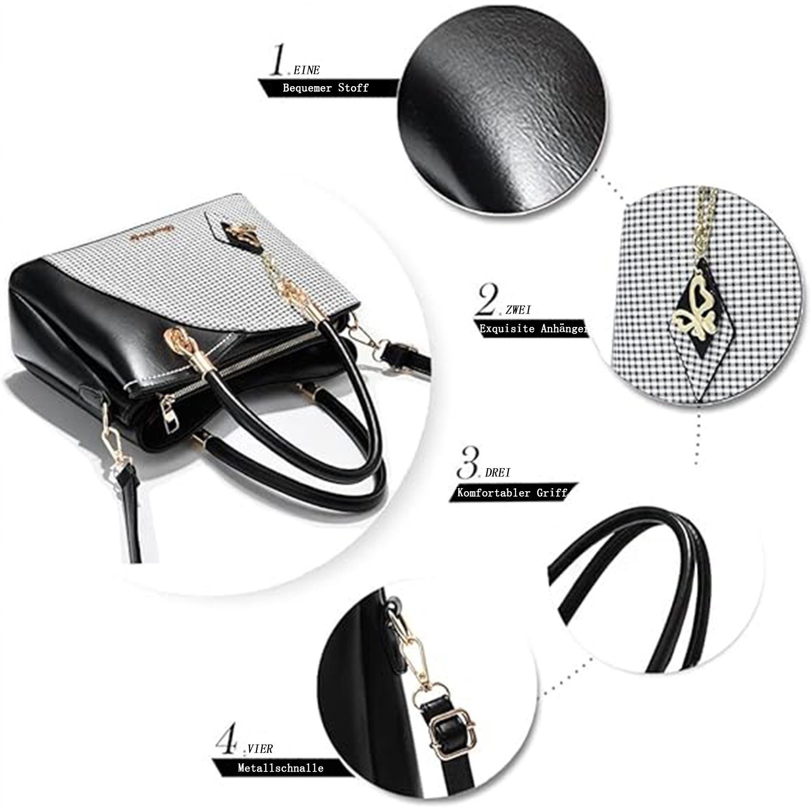 REDOM Henkeltasche Tragetasche Umhängetasche Aktentasche Freizeittasche (Arbeitstasche Messenger-Tasche Top Griff Schultergurt, Unitasche, Bürotasche, Kunstleder), für Frauen Freizeit Arbeit Business Schule Büro Reisen usw