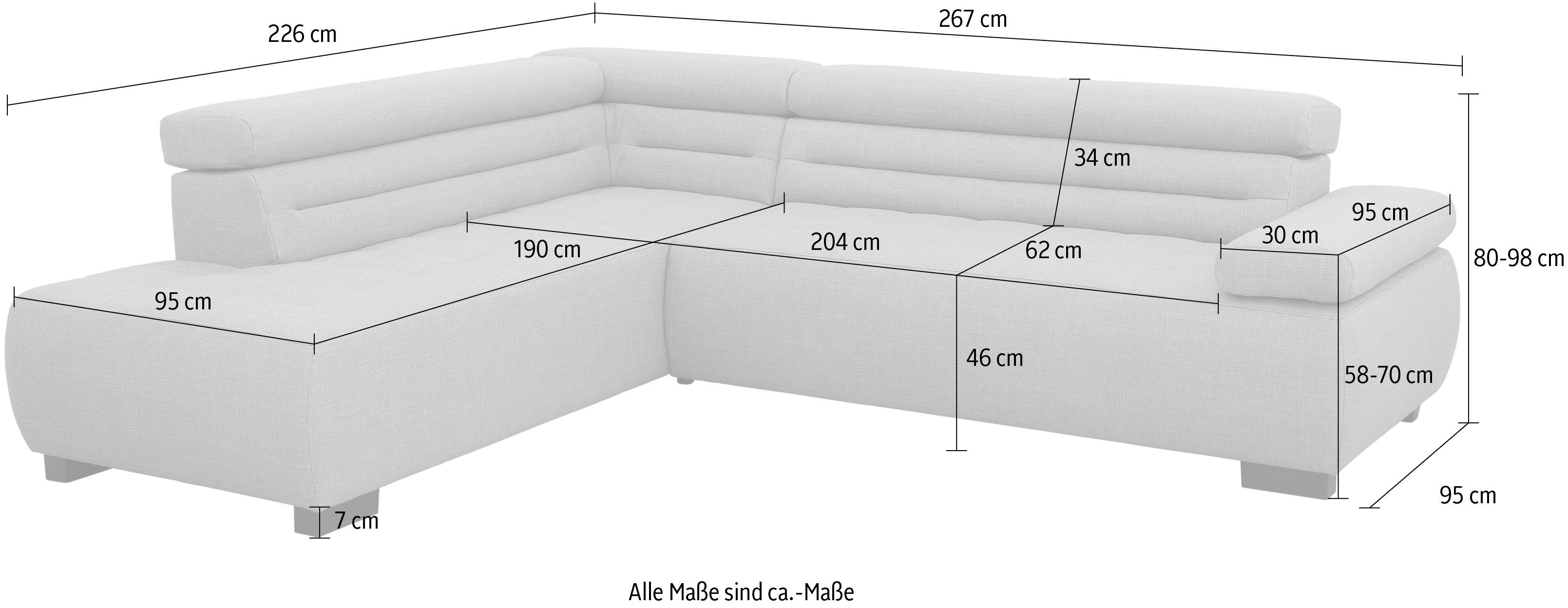 Home affaire mit mit Arm- Ecksofa und Kopfteilverstellung Thunder, manenabschluss