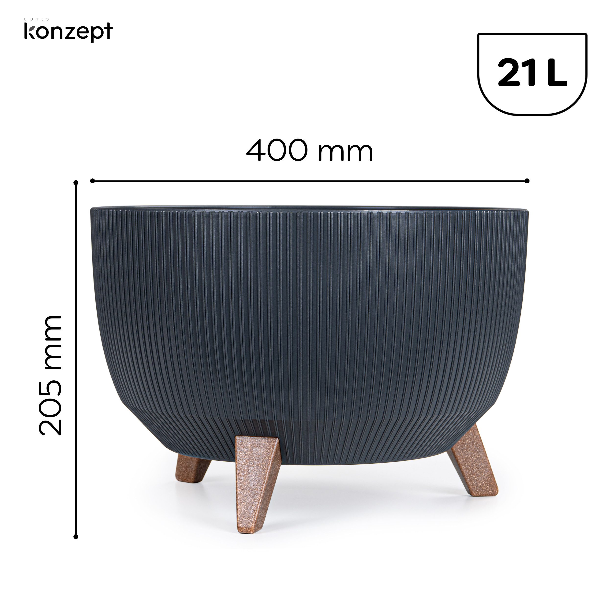 KONZEPT Blumentopf mit Füßen – großer Blumenkübel aus Kunststoff, runde Pflanzschale, 40 oder 47cm, modern & wetterfest, für Innen und Außen – Bild 3 von 5