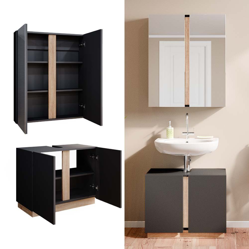 Vicco Badmöbel-Set Gloria, Anthrazit/Sonoma, 2 Teile, günstig online kaufen
