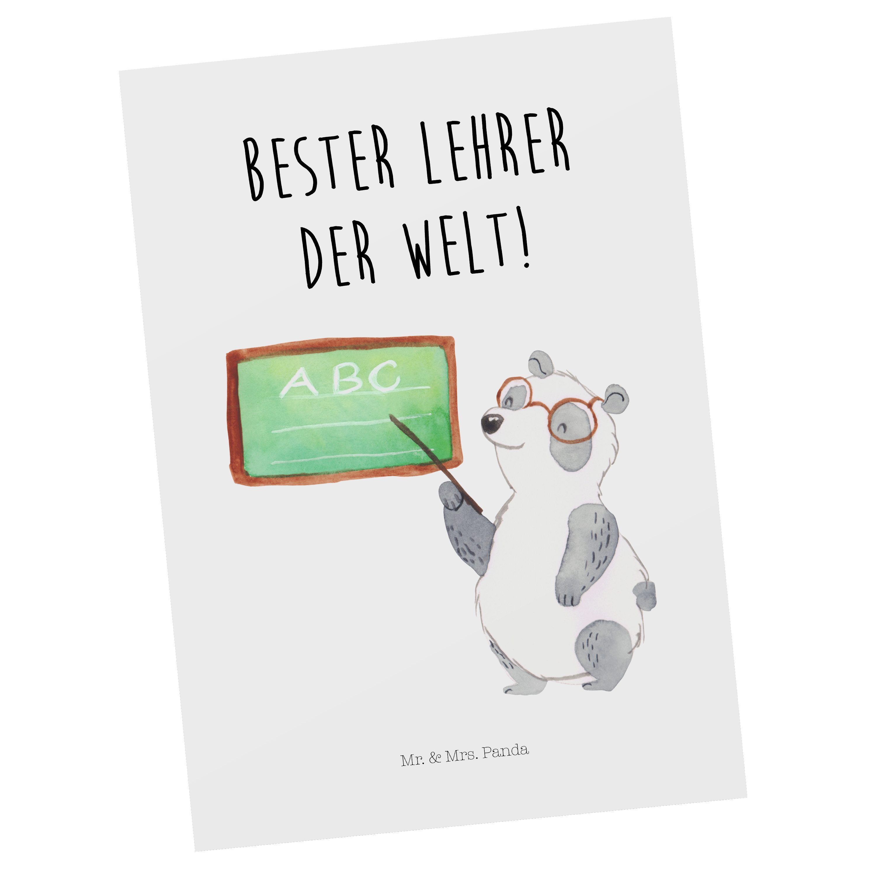 Mr. & Mrs. Panda Postkarte Panda Lehrer - Weiß - Geschenk, Einladungskarte, Tiermotive, Grußkart