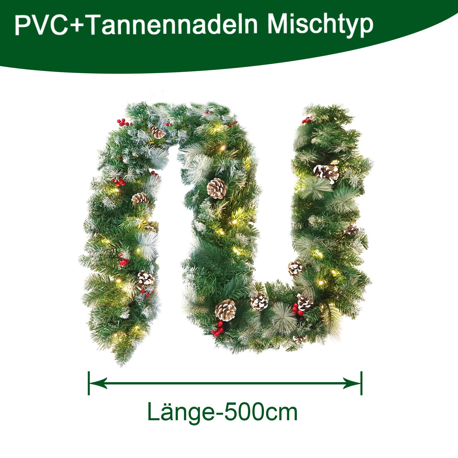 Kunstgirlande Weihnachtsgirlande Tannengirlande Weihnachtsdeko Girlande, FIVMEN, Künstliche Weihnachtskranz für Innen & Außen
