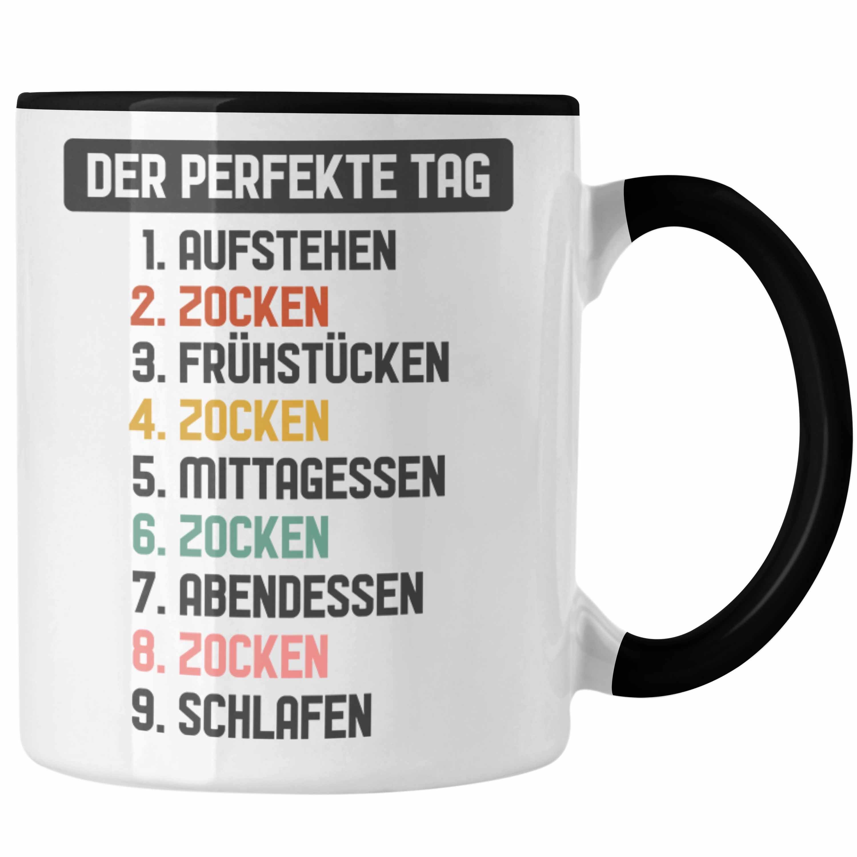 Trendation Tasse Trendation - Zocker Gamer Tasse mit Spruch Geschenk Junge Jungs Gaming Kaffeetasse Der Perfekte Tag Schwarz