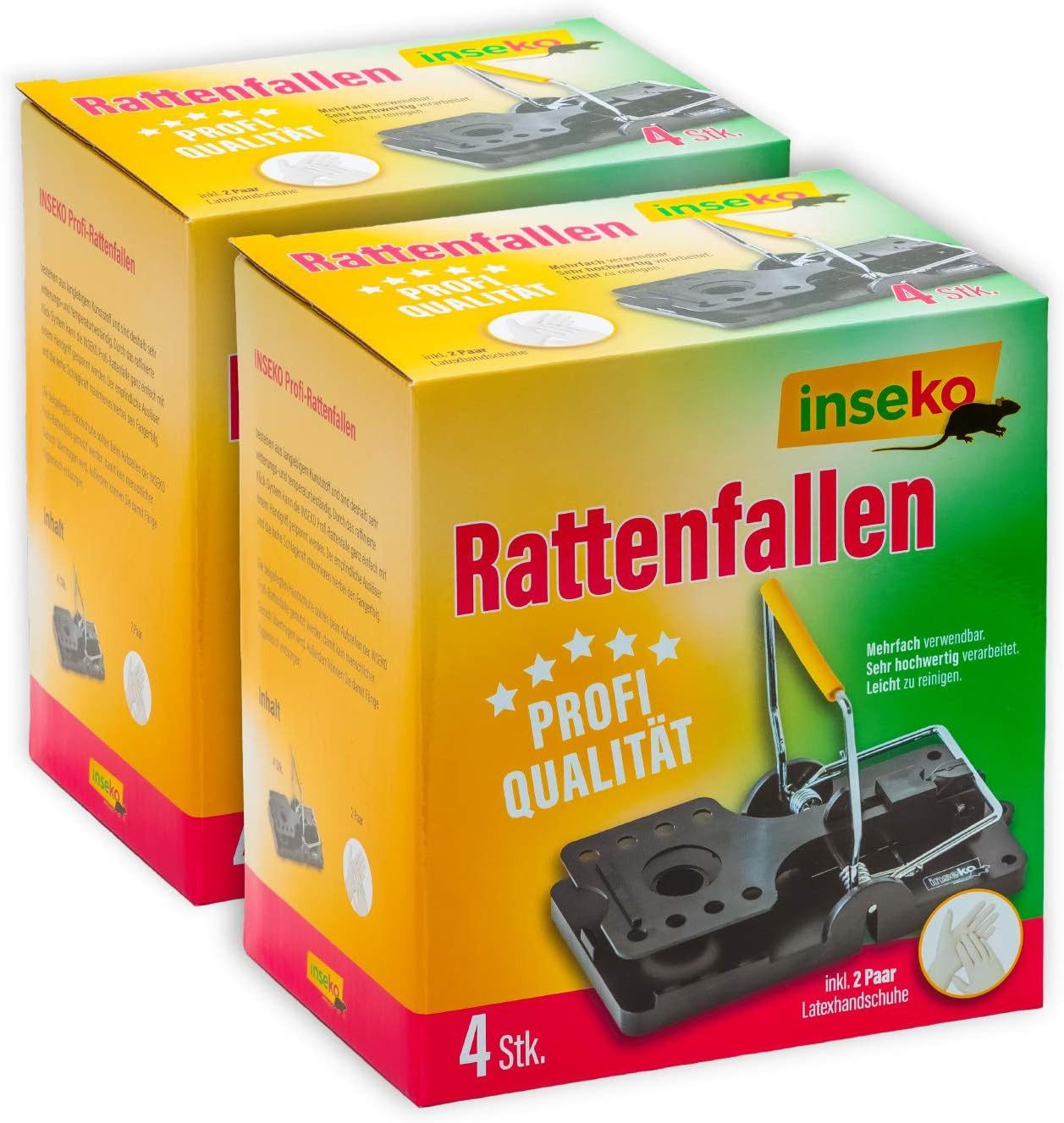 Inseko Schlagfalle 8 x inseko Profi-Rattenfallen I sehr hochwertig I wiederverwendbar, inklusive Handschuhe