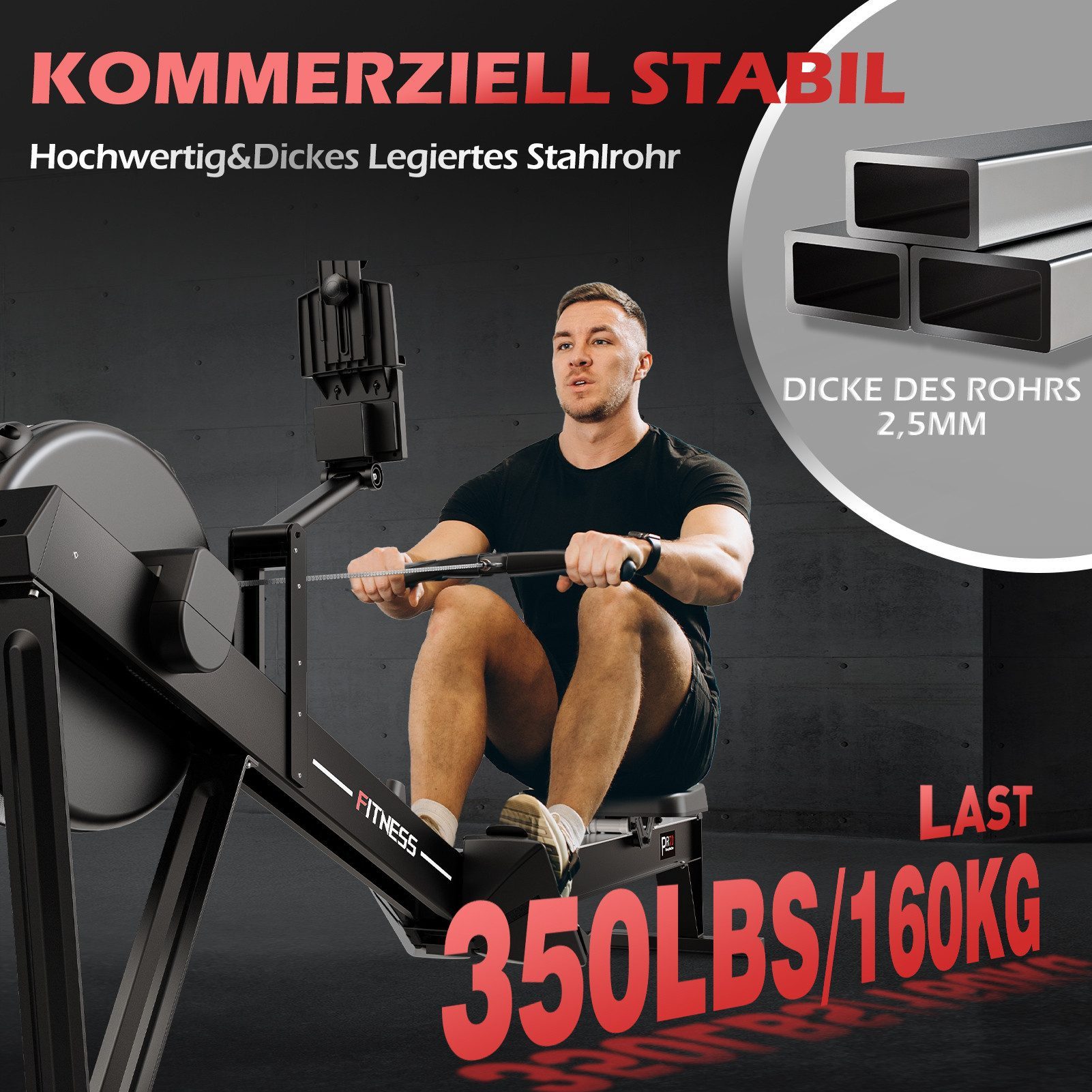 PASYOU Rudergerät Rudergerät für zu Hause, mit Bluetooth Funktion, 150KG Belastung, mit Hintergrundbeleuchtem Bluetooth-Display