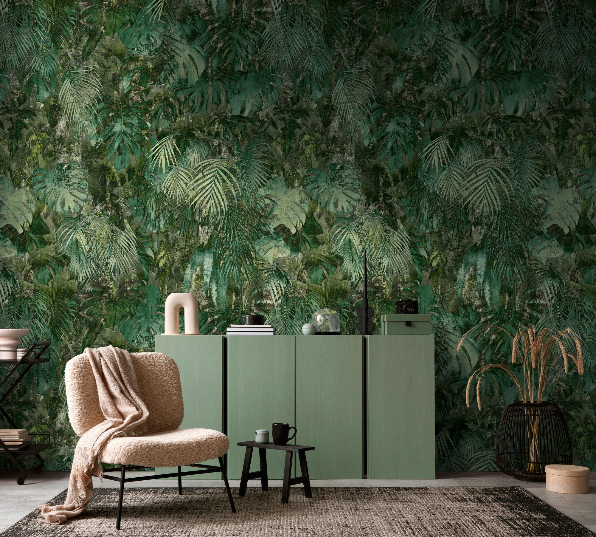 living walls Fototapete The Wall 4 Botanic – Tropische Dschungelblätter Vlies-Fototapete, leicht strukturiert, matt, tropisch, botanisch, (1 St), Tropische Dschungelblätter mit atmosphärischer Tiefe