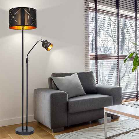 etc-shop Stehlampe, Leuchtmittel nicht inklusive, Stehlampe Wohnzimmer mit Leselampe Deckenfluter schwarz gold
