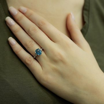 EinStein Diamant Diamantring Halo Diamant Oval Blauer Topas Ring 14 Karat Weißgold