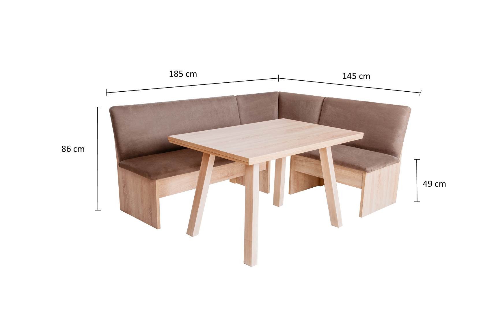 kundler home Eckbankgruppe mit Truhe, Eckbank mit Stauraum, Esszimmerbank mit Rückenlehne, (Set), bestehend aus 1 Eckbank Länge tauschbar, 1 Esstisch Füße Echtholz