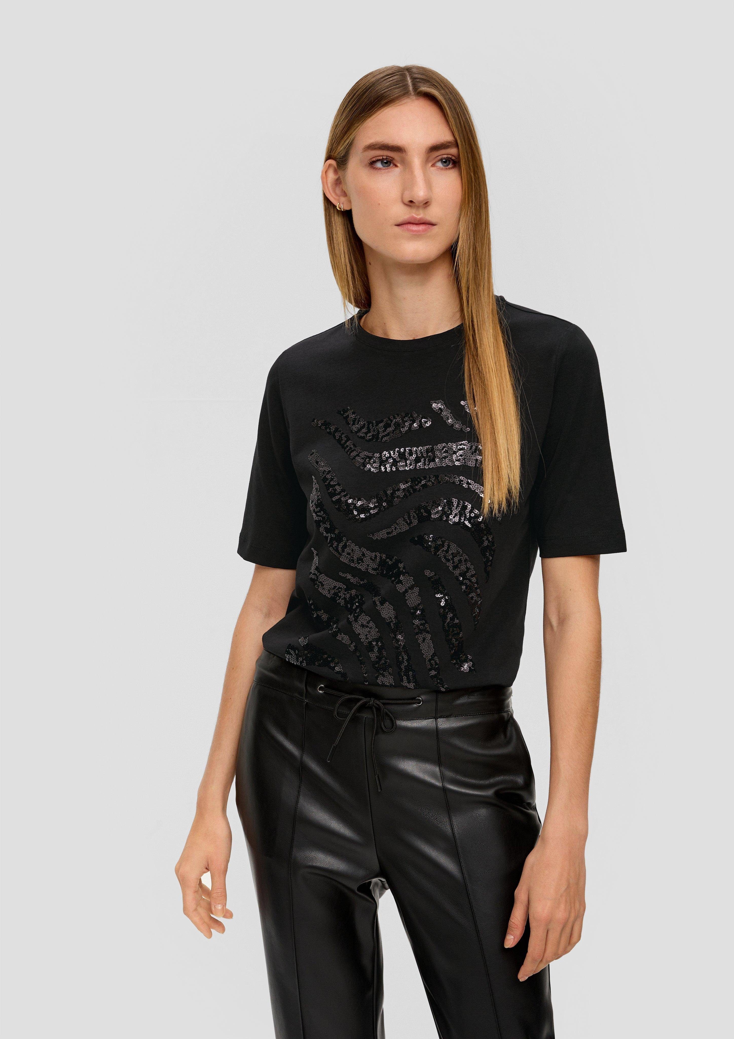 LABEL BLACK s.Oliver T-Shirt mit Pailletten Kurzarmshirt Pailletten