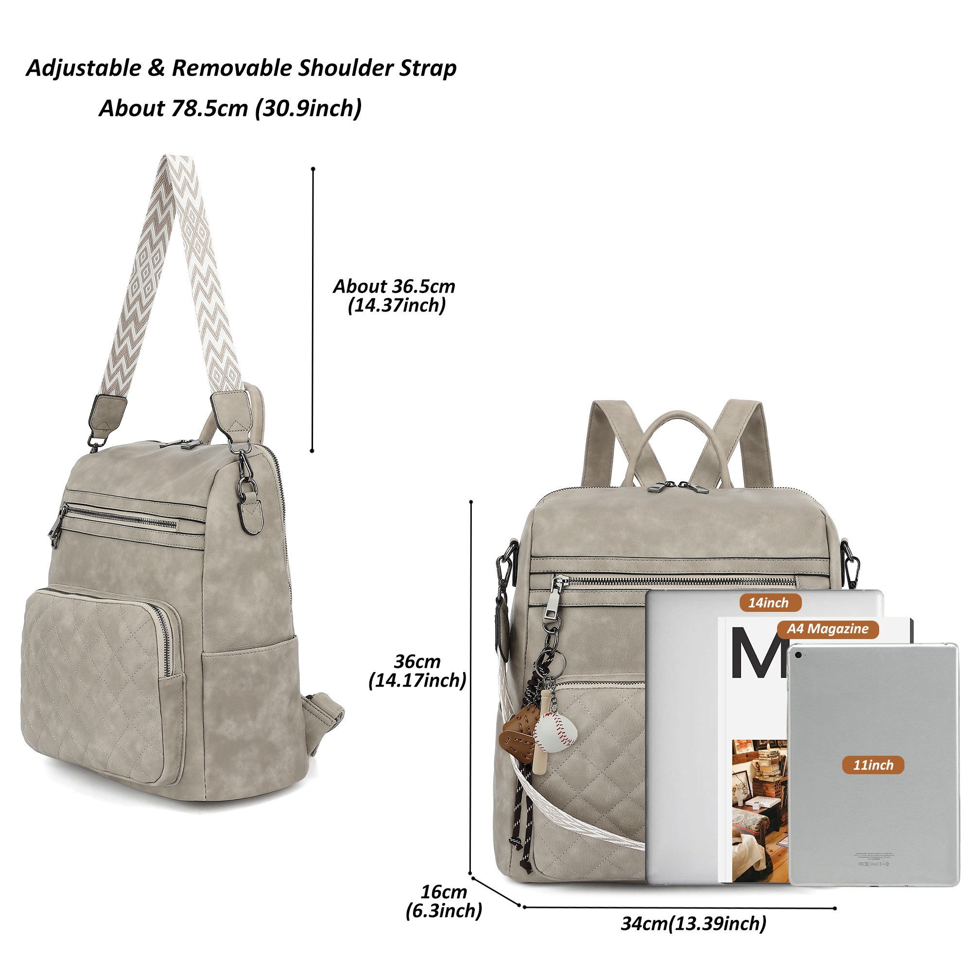 TAN.TOMI Cityrucksack Damen Rucksack Wasserdicht Anti-Diebstahl PU Mode Reisen, klein Handtasche Schultertasche 2 in 1 für Reise Outdoor