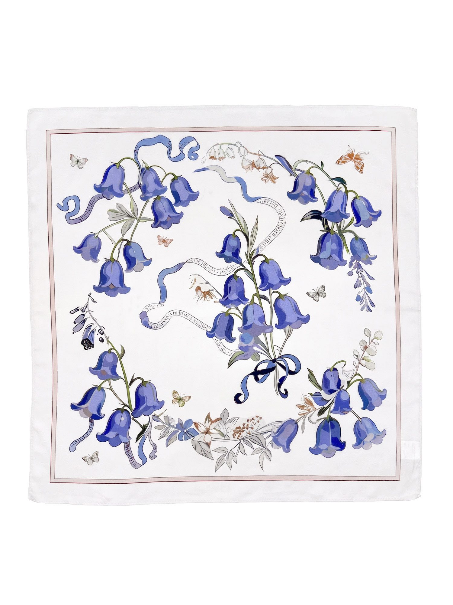 Vivi Idee Seidentuch 100% Maulbeerseide Halstuch Damen Blaue Glockenblumen, Quadratisches 53x53 cm Halstuch, bedrucktes Seidenschal – Bild 2 von 3