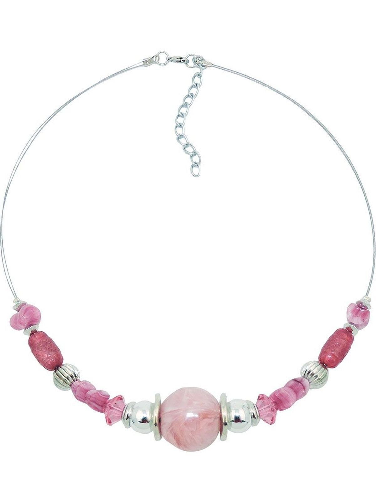 Gallay Perlenkette Drahtkette große Perle rosa altrosa silberfarben Kunststoffperlen 45cm (1-tlg) | Perlenketten