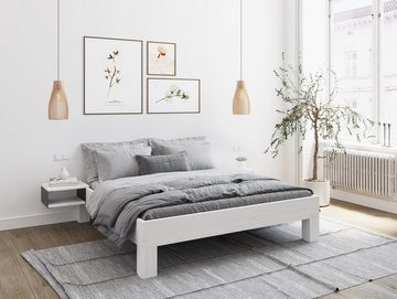 Massivholzbett, LUKY 4-Fuß-Bett ohne Kopfteil, Material Massivholz, Fichte weiß lackiert