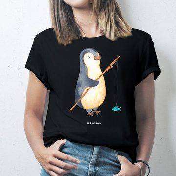 Mr. & Mrs. Panda T-Shirt Pinguin Angler - Schwarz - Geschenk, Tshirt, Schlafshirt, Fischer, Na (1-tlg)