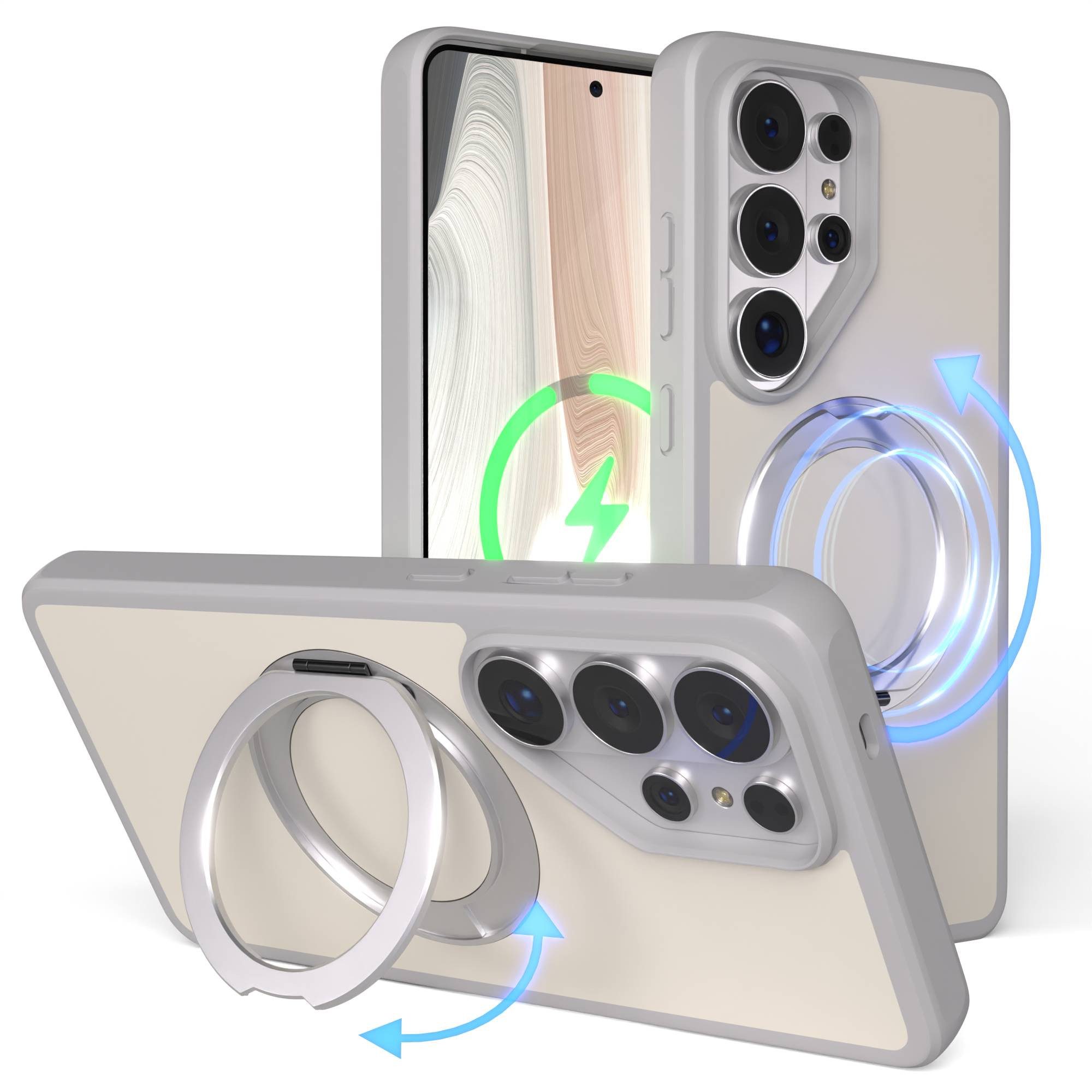 EAZY CASE Handyhülle Outdoor Galaxy S26 Ultra Case mit MagSafe Rotation Ring 6,9 Zoll, Moderne aufstellbare Handyhülle stoßfest Bumpercase kratzfest in Grau