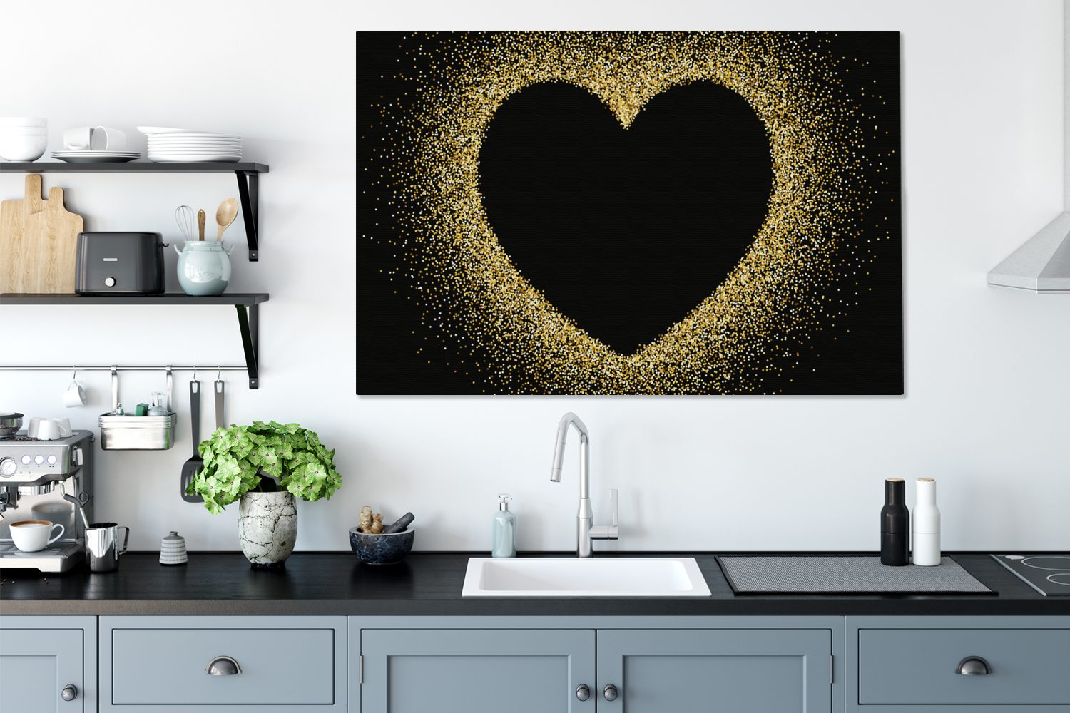 Hintergrund, Goldenes Gemälde, OneMillionCanvasses® 120x80 Herz Leinwandbild für Wandbild St), großes, (1 schwarzem Wohnbereiche, alle XXL, cm auf