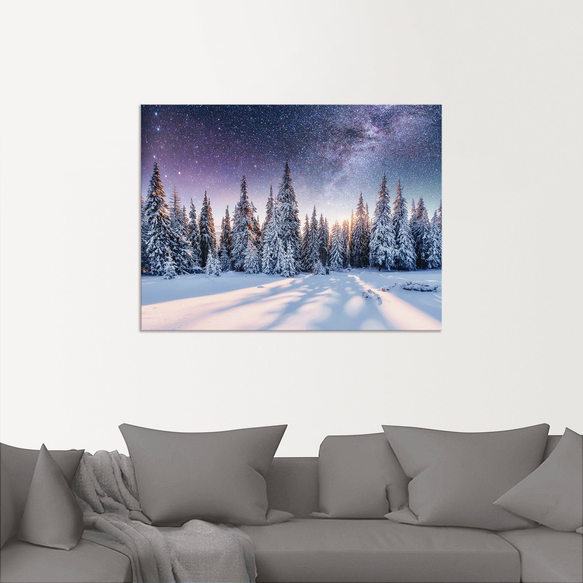 Artland Wandbild Tannenwald im Schnee vorm Sternenhimmel, Berge & Alpenbilder (1 St), als Alubild, Leinwandbild, Poster in verschied. Größen