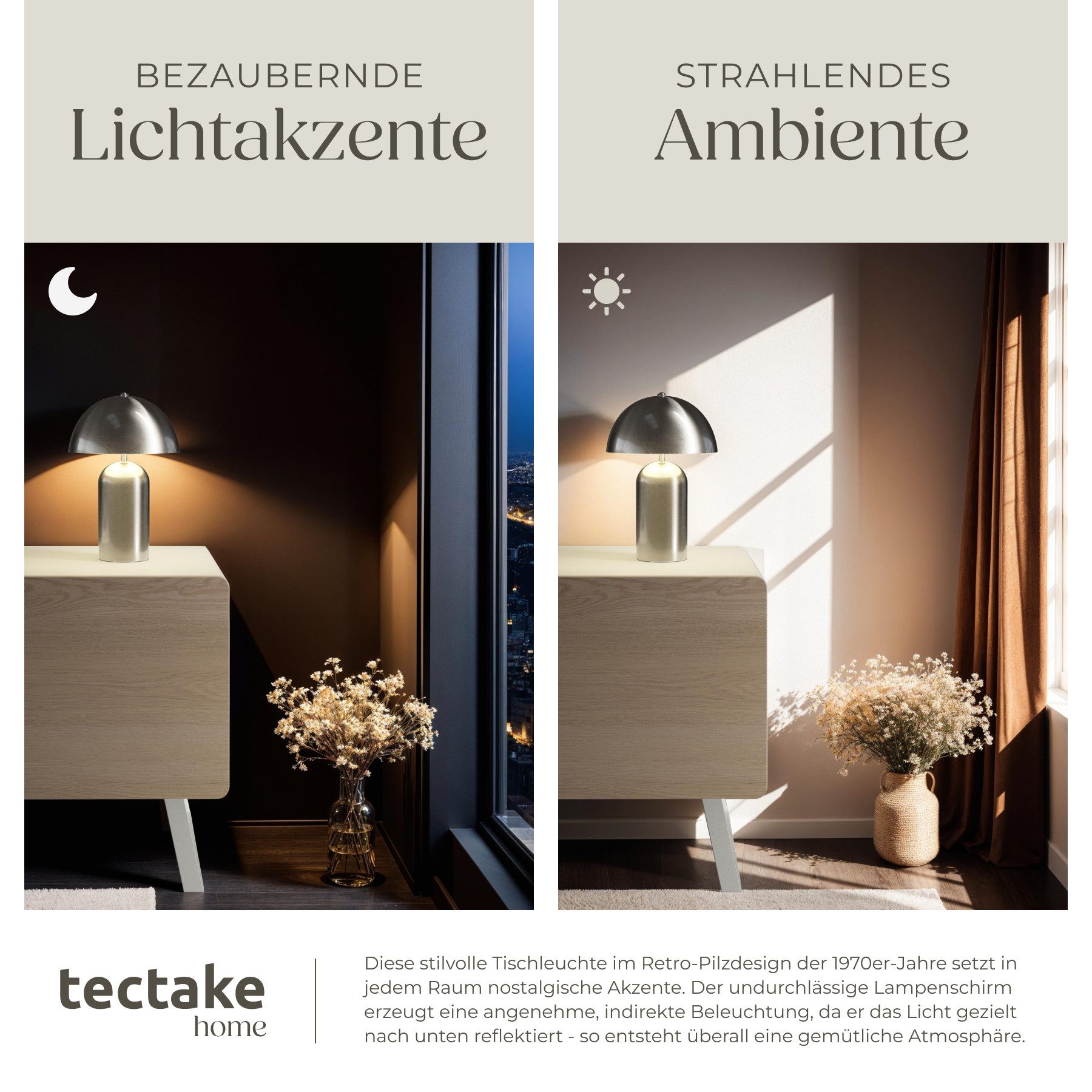 tectake Schreibtischlampe Retro-Tischlampe, Stabil, nicht relevant, Kleine Retro-Tischleuchte im angesagten 70er-Jahre Pilzdesign