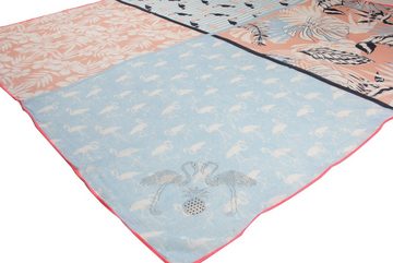 Vanessa & Melissa Modetuch Leichter Damen Schal, quadratisches Tuch mit, exotischem Palmen Pelikan Flamingo Print und Strass Steinchen
