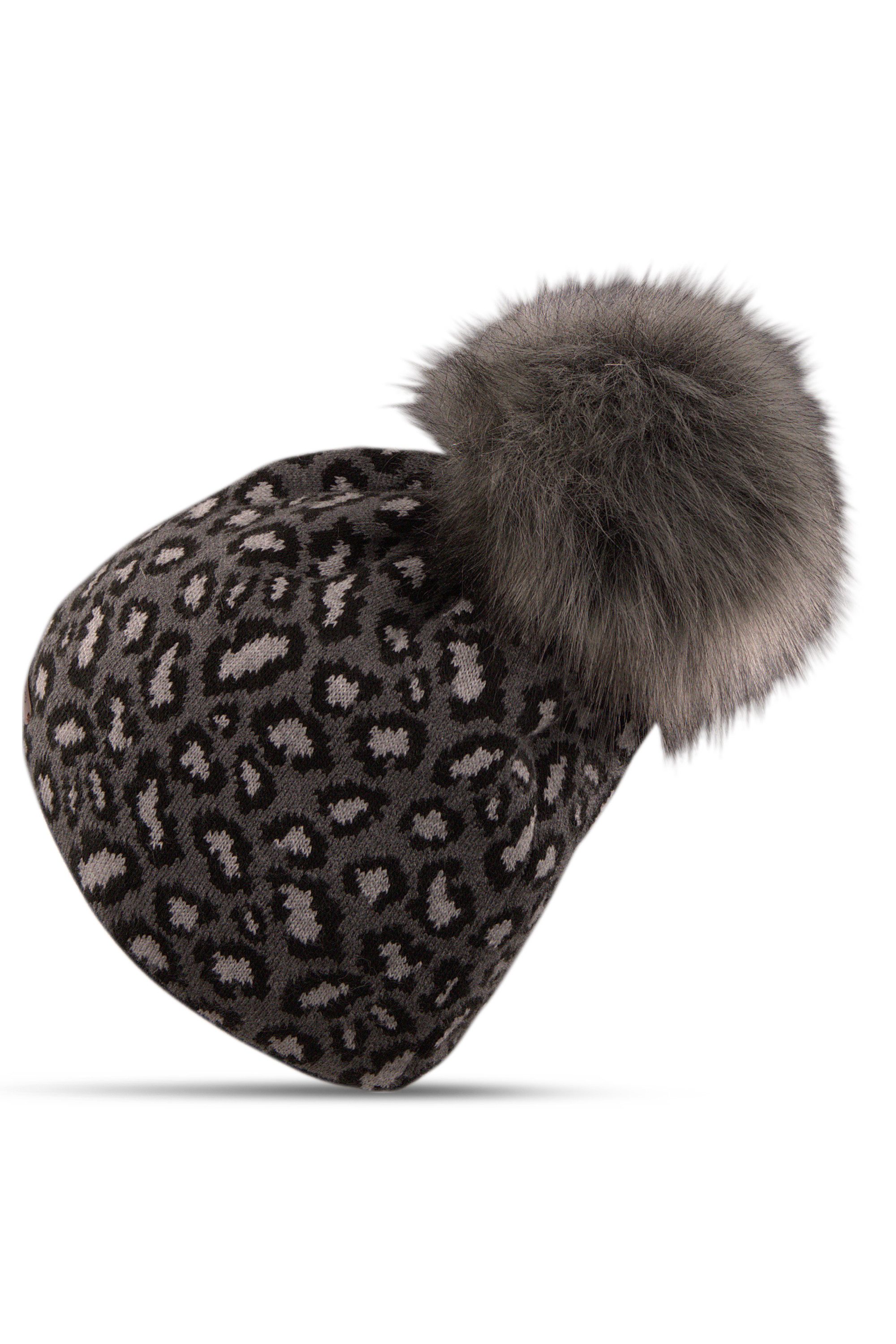 malito more than fashion Strickmütze gefütterte Wintermütze mit Bommel Leo M197 gefütterte Leo Wintermütze mit Bommel Onesize