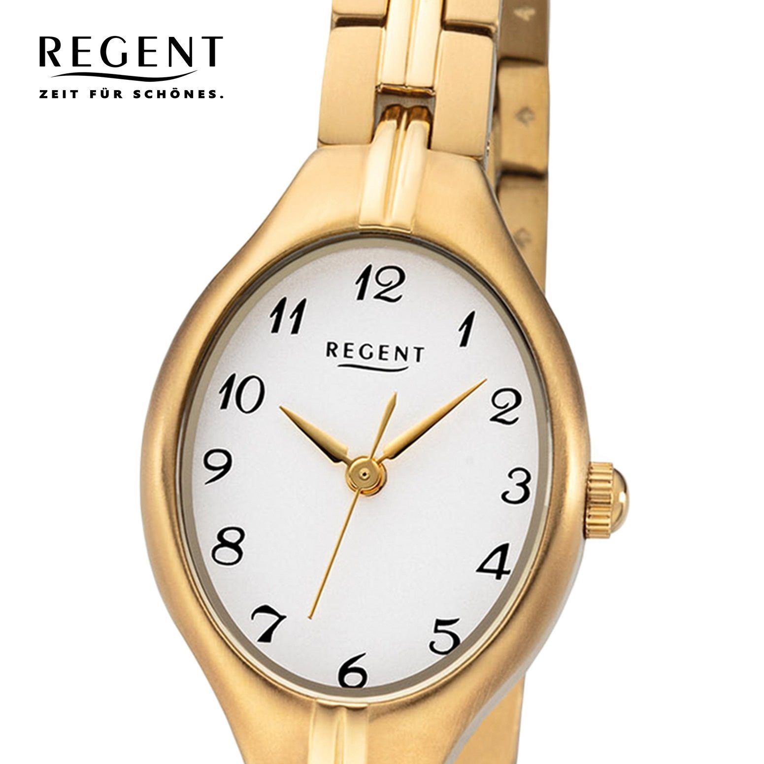 Regent Quarzuhr Regent Damen Uhr F-1163 Metall Quarzwerk, Damen Armbanduhr  oval, mittel (ca. 35mm), Metallarmband