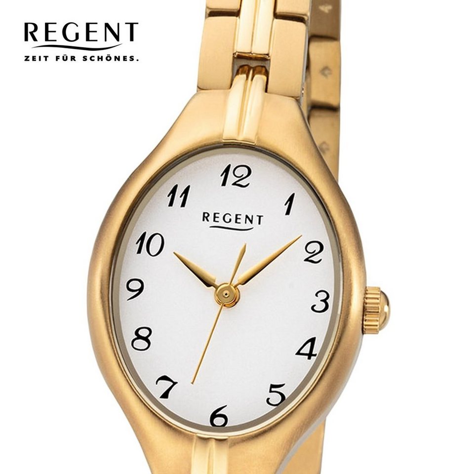 Regent Quarzuhr Regent Damen Uhr F-1163 Metall Quarzwerk, Damen Armbanduhr  oval, mittel (ca. 35mm), Metallarmband