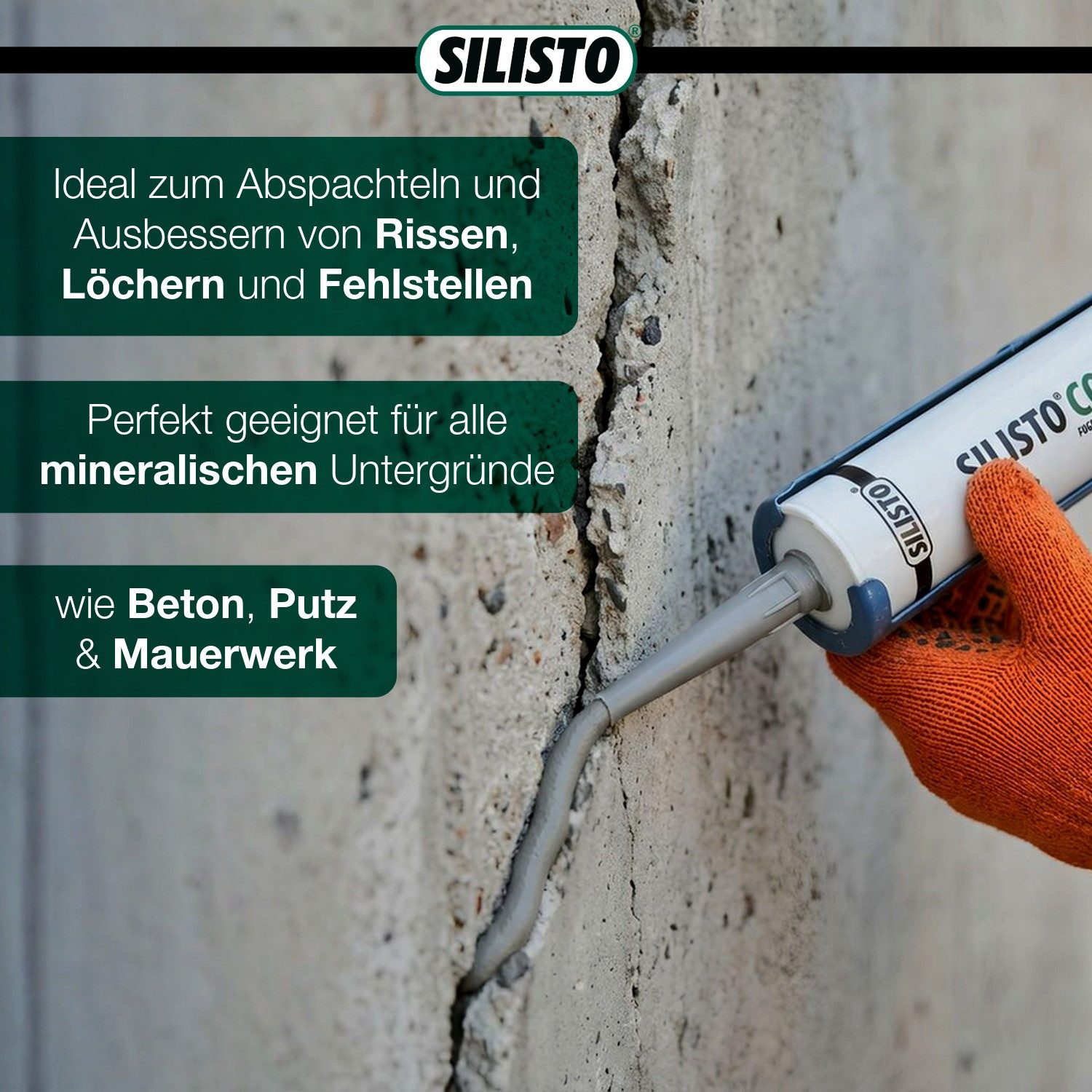 Silisto Fugenmörtel gebrauchsfertige Spachtelmasse für Beton & Mauerwerk - 310ml, Schleifbar und überstreichbar, UV-beständig