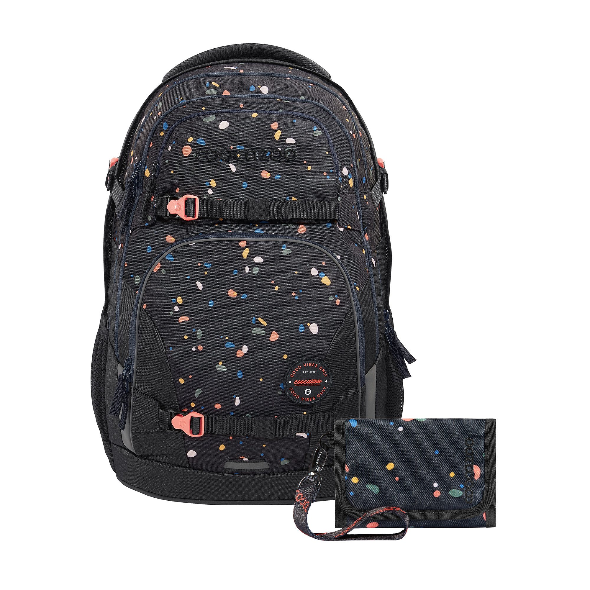 coocazoo Schulranzen PORTER „Sprinkled Candy“, schwarz/bunt, 2-teilig (2-tlg)