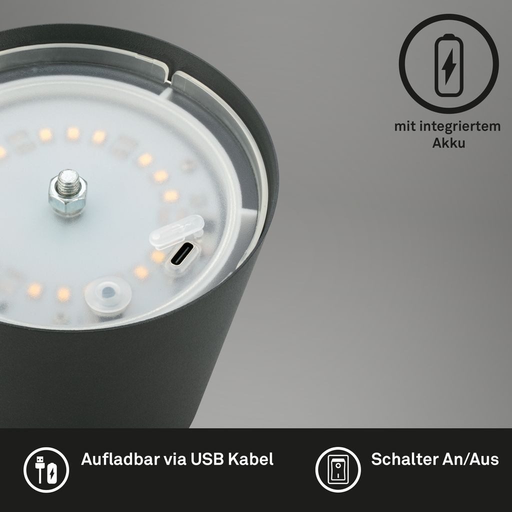 Briloner Leuchten Tischleuchte 2x Akku Tischlampe kabellos Anthrazit IP44 Indoor/Outdoor, Dimmfunktion, LED fest integriert, 2700K - Extra-Warmweiß, 2x LED Tischlampe kabellos 36x10,5 cm Anthrazit Wohnzimmer
