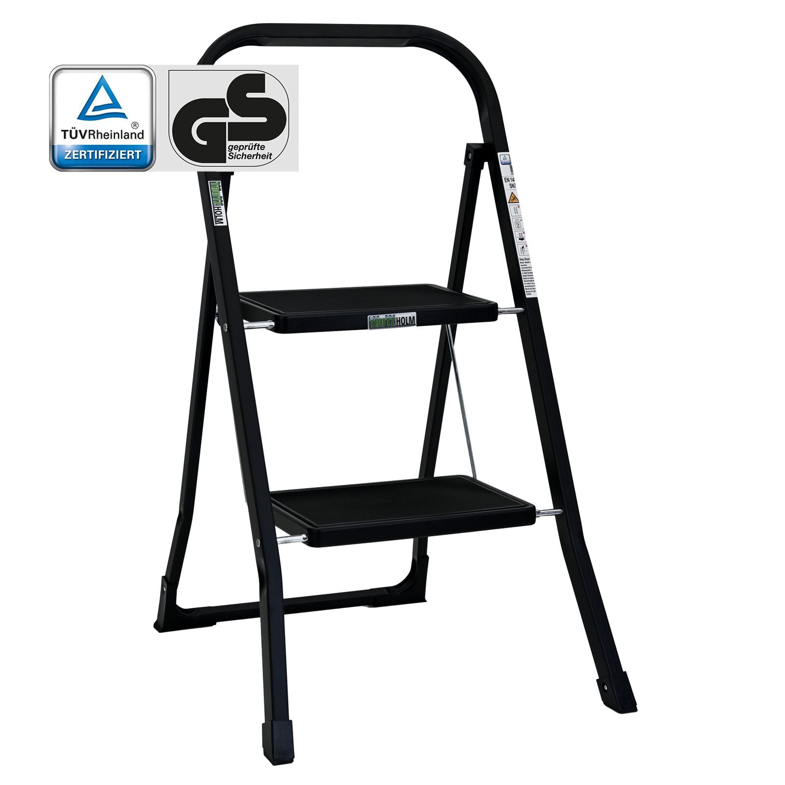 TRUTZHOLM Klapptritt Trittleiter 2 Stufen TÜV/GS 150 kg Anti-Rutsch Haushaltsleiter, klappbar