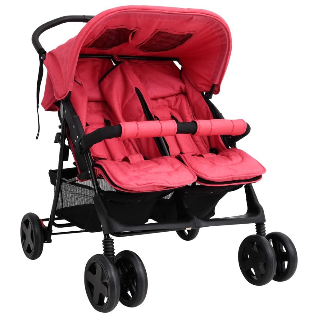 Kombi-Kinderwagen Kinderwagen Kinderkarre Buggy Zwillings-Geschwisterwagen Rot Stahl