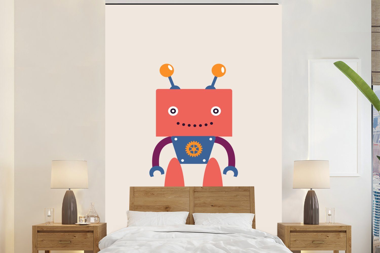 MuchoWow Fototapete Roboter - Getriebe - Gesicht - Antenne - Kinder - Jugendliche, Matt, bedruckt, (3 St), Montagefertig Vinyl Tapete für Wohnzimmer, Wandtapete