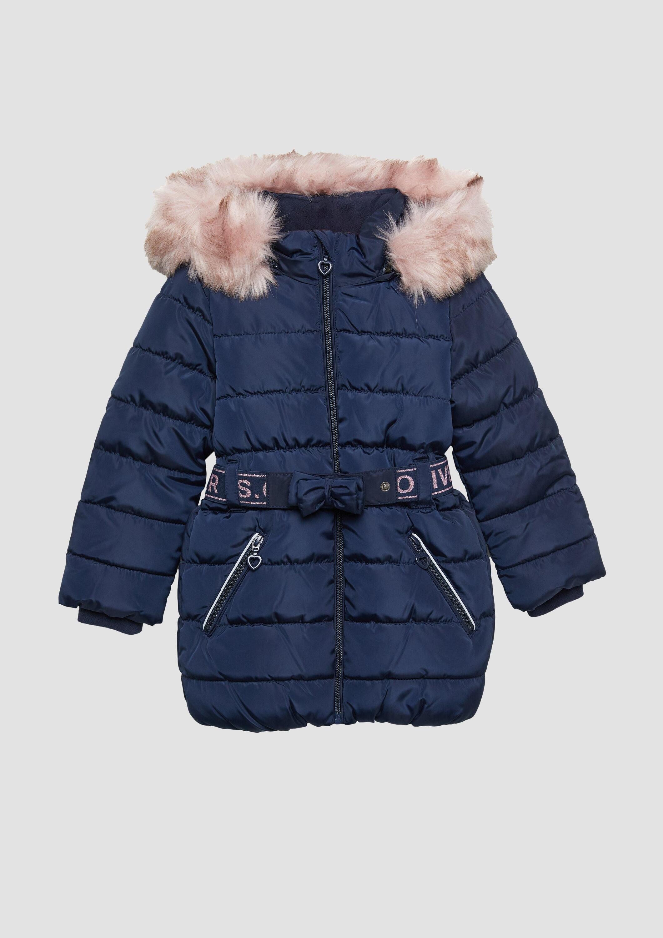 s.Oliver Winterjacke Outdoor-Mantel Steppmantel mit abnehmbarer Kapuze und Gürtel