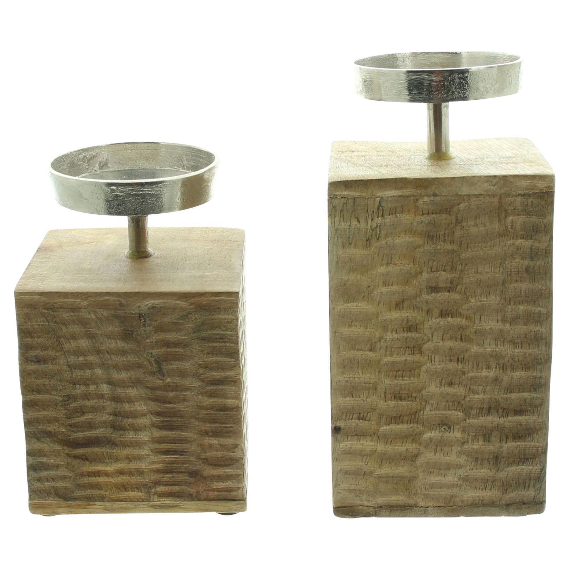 Home-trends24.de Kerzenhalter Säule Holz Kerzenhalter Kerzenständer für Stumpen Kerzen 2er Set (2 St)