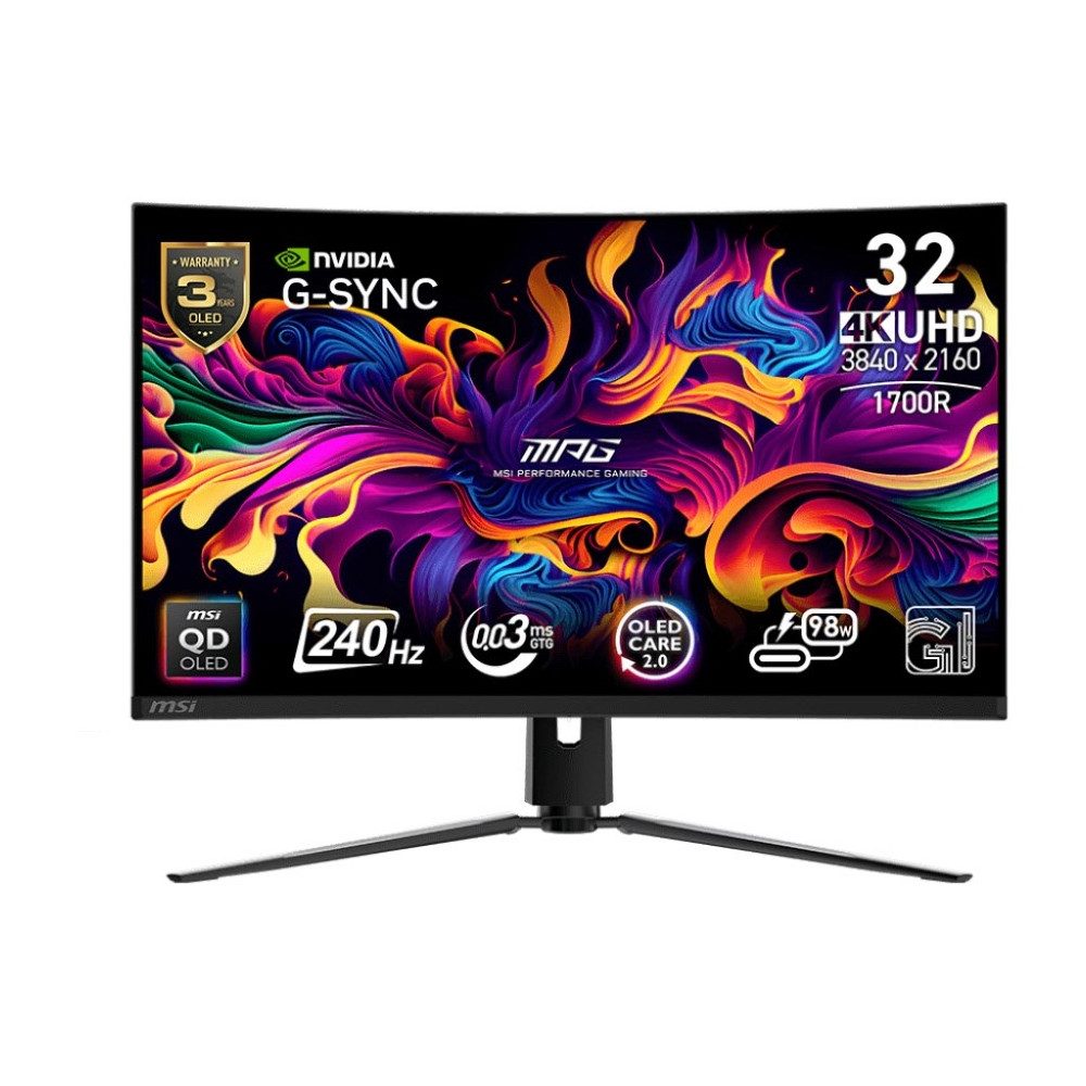 MSI MSI MPG 321CURXDE 32" Gaming Monitor Curved-Gaming-OLED-Monitor (3440x1440 WQHD px, 3440x1440 WQHD, 0.03 ms Reaktionszeit, QD-OLED, 1700R Curved QD-OLED Panel)