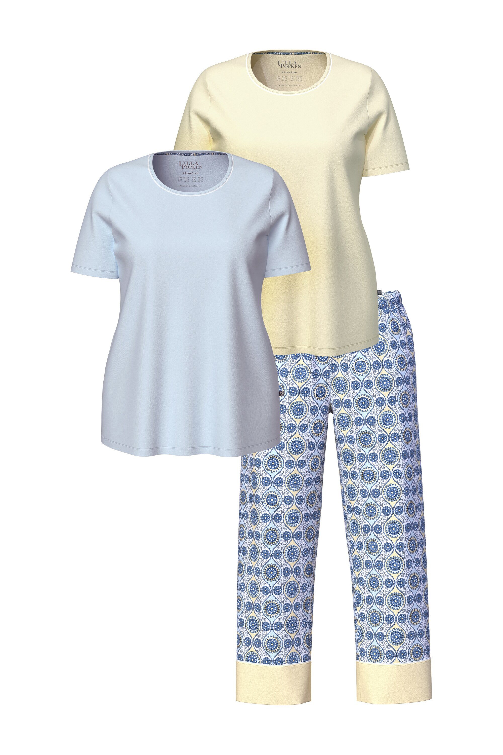 Ulla Popken Pyjama Pyjama 3er-Set grafisches Muster Rundhals Halbarm günstig online kaufen
