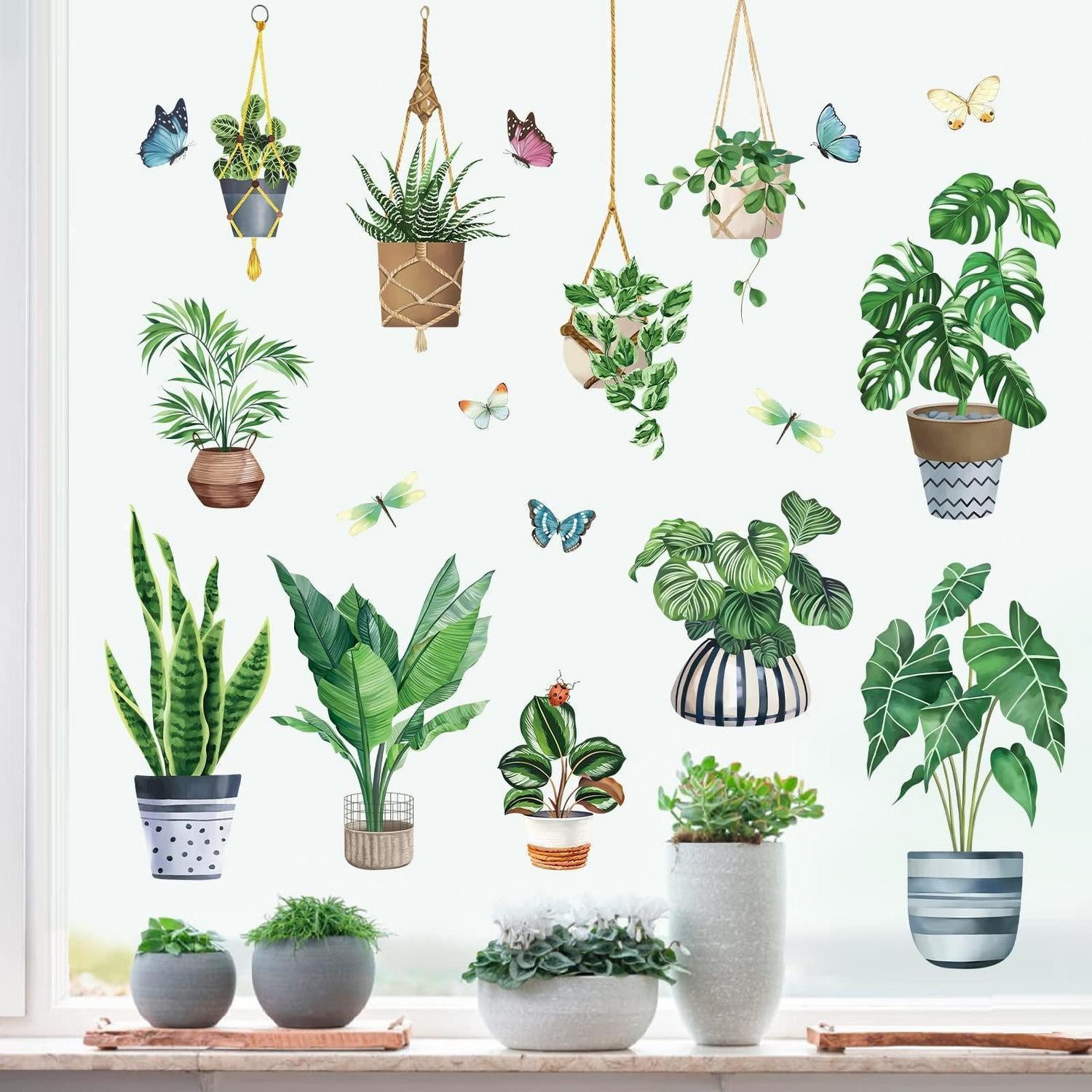 LuxusKollektion Fensterbild Fensteraufkleber Grüne Topfpflanze Sommer