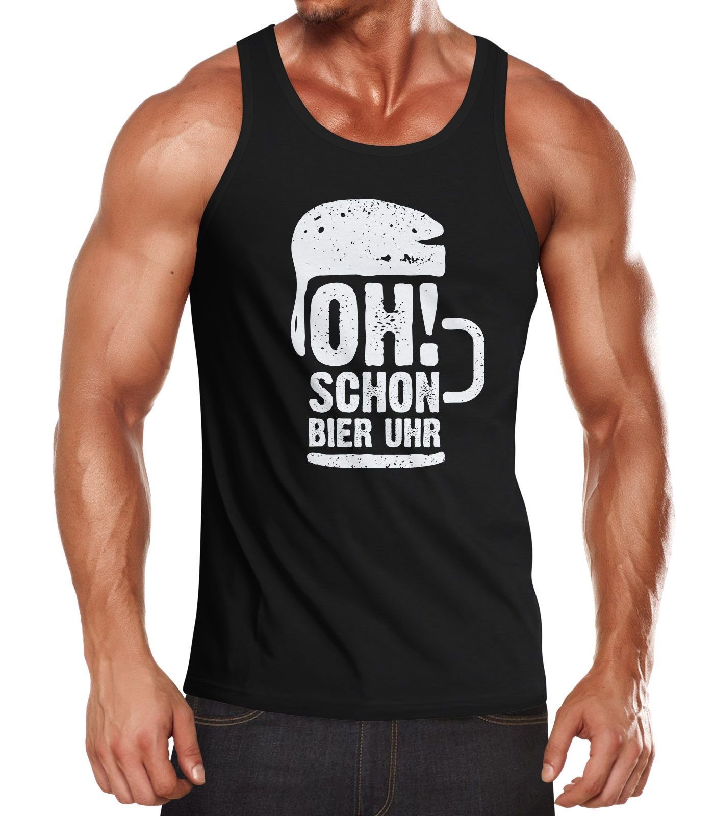 MoonWorks Tanktop Herren Tanktop oh schon Bier Uhr Muskelshirt Tank Top Muscle Shirt Achselshirt Moonworks® mit Print