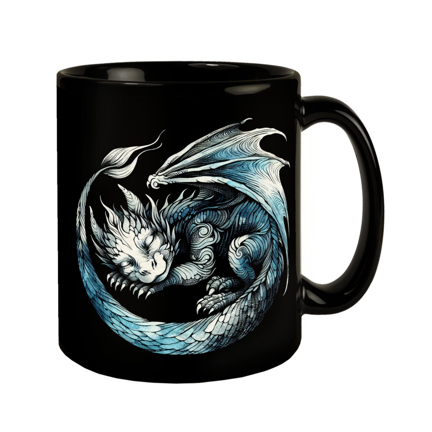 Tasse Schlafender Babydrache Tasse in Schwarz