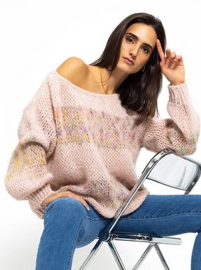 SASSYCLASSY Strickpullover Oversize Pullover mit multicolor Blockstreifen in Grau