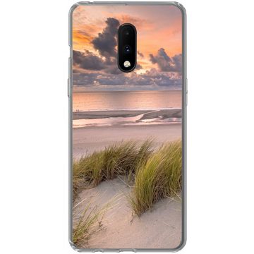 MuchoWow Handyhülle Sonnenuntergang - Düne - Strand - Pflanzen - Meer, Phone Case, Handyhülle OnePlus 7, Silikon, Schutzhülle